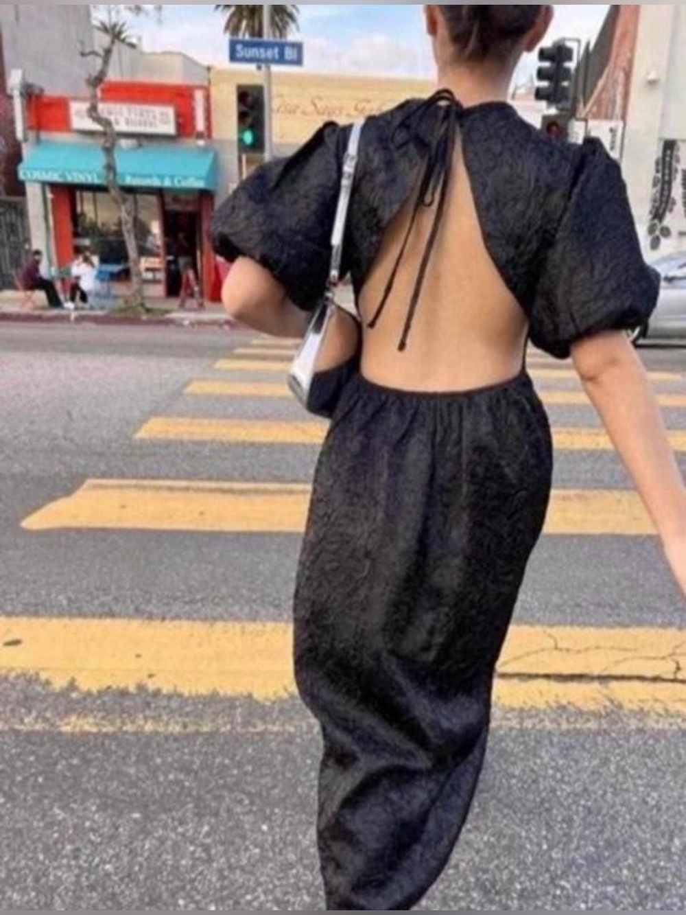 Lisa Says Gah Gwen Black Open-Back Midi Dress Size Medium